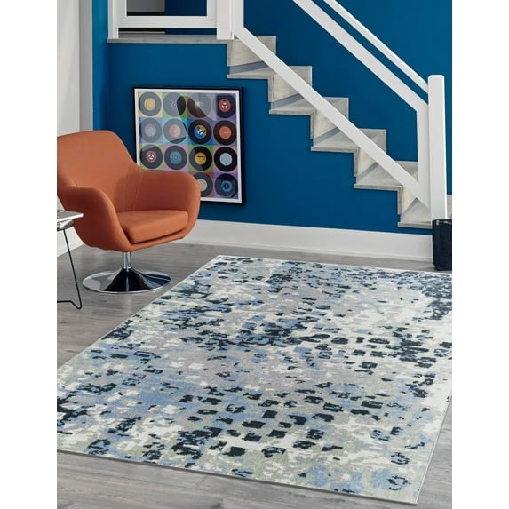Unique Loom Kamala Washable Collection Area Rug - Free Spirit (9' x 12' Rectangle Gray Navy Green/Ivory)