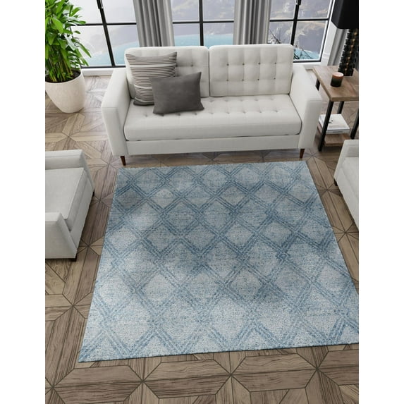 Unique Loom Kamala Washable Collection Area Rug - Modern Trellis (7' 10" Square Blue/Ivory)