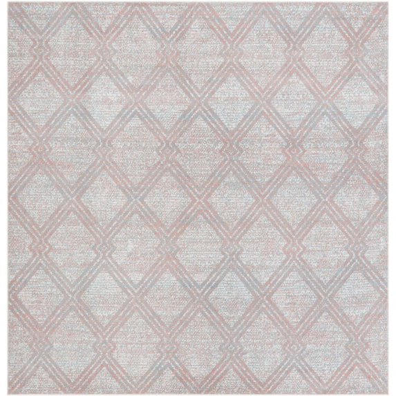 Unique Loom Kamala Washable Collection Area Rug - Modern Trellis (7' 10" Square Rose Pink/Gray)