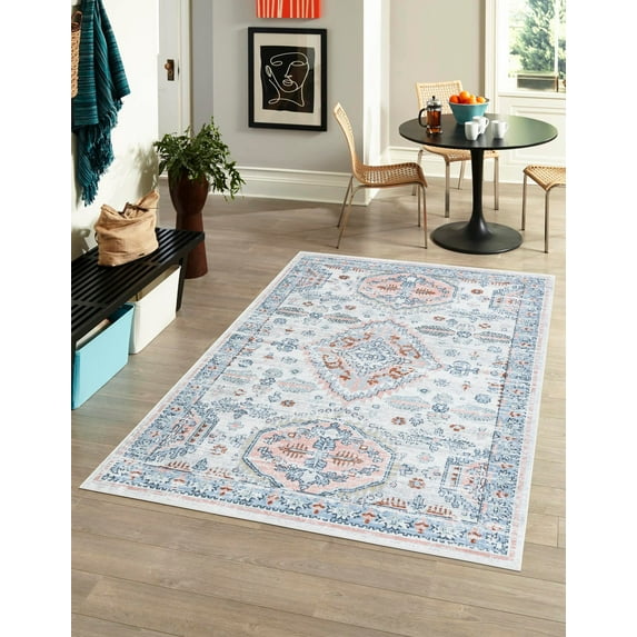 Unique Loom Kamala Washable Collection Area Rug - Oriental (7' 10" x 10' Rectangle Ivory/Gray)