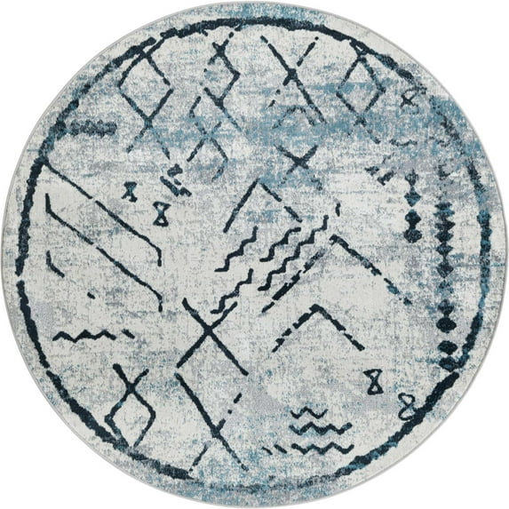 Unique Loom Kamala Washable Collection Area Rug - Tribal (5' 3" Round Ivory Gray/Blue)