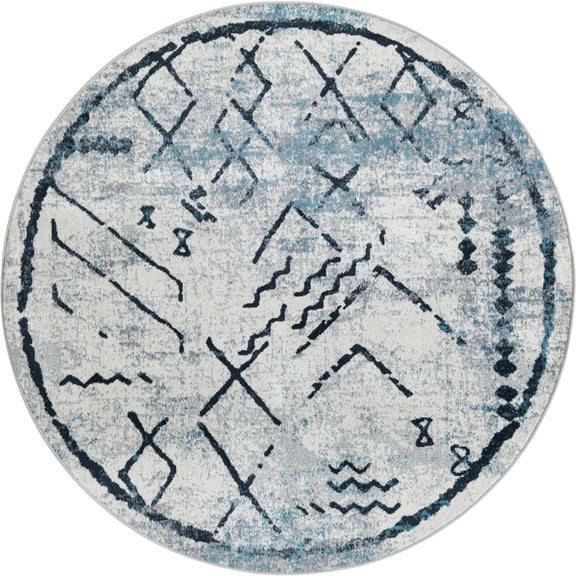 Unique Loom Kamala Washable Collection Area Rug - Tribal (5' 3" Round Ivory Gray/Blue)