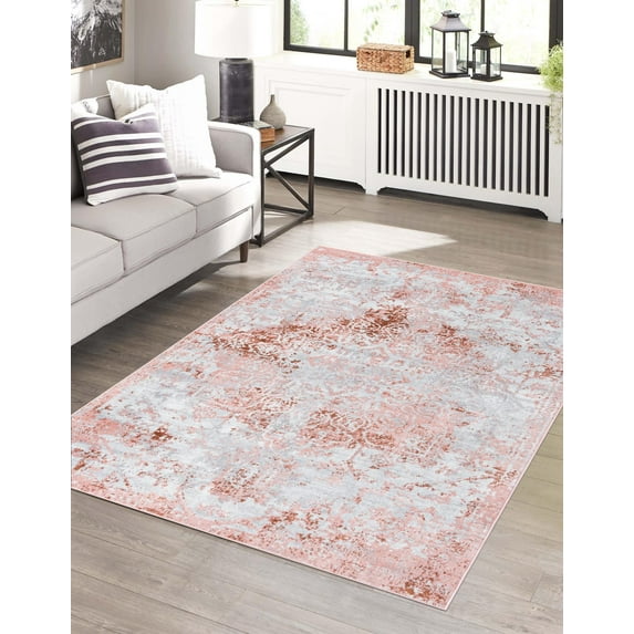 Unique Loom Kamala Washable Collection Area Rug - Vintage (10' x 14' 1" Rectangle Rose Pink/Ivory)