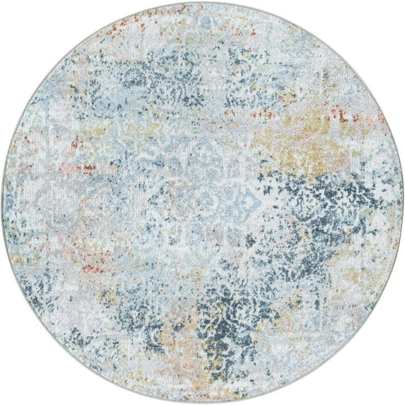 Unique Loom Kamala Washable Collection Area Rug - Vintage (3' 3" Round Multi/Blue)