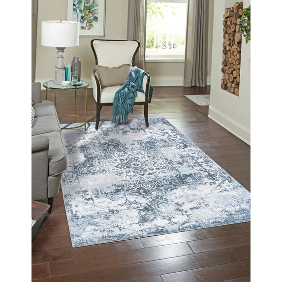 Unique Loom Kamala Washable Collection Area Rug - Vintage (3' 3" x 5' 3" Rectangle Navy Blue/Gray)