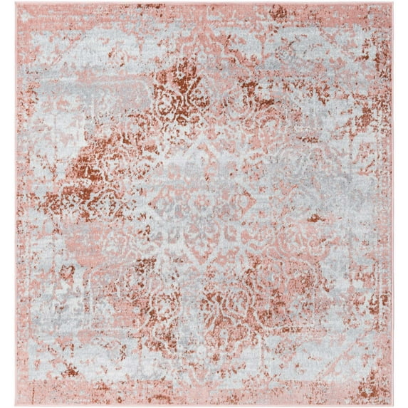 Unique Loom Kamala Washable Collection Area Rug - Vintage (5' 3" Square Rose Pink/Ivory)