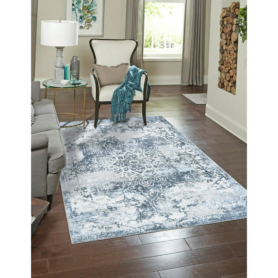 Unique Loom Kamala Washable Collection Area Rug - Vintage (5' 3" x 8' Rectangle Navy Blue/Gray)