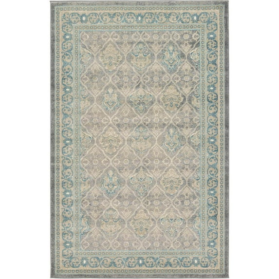 Unique Loom Kasern Salzburg Rug Gray/Ivory 5' 1" x 8' Rectangle Geometric Traditional Perfect For Living Room Bed Room Dining Room Office