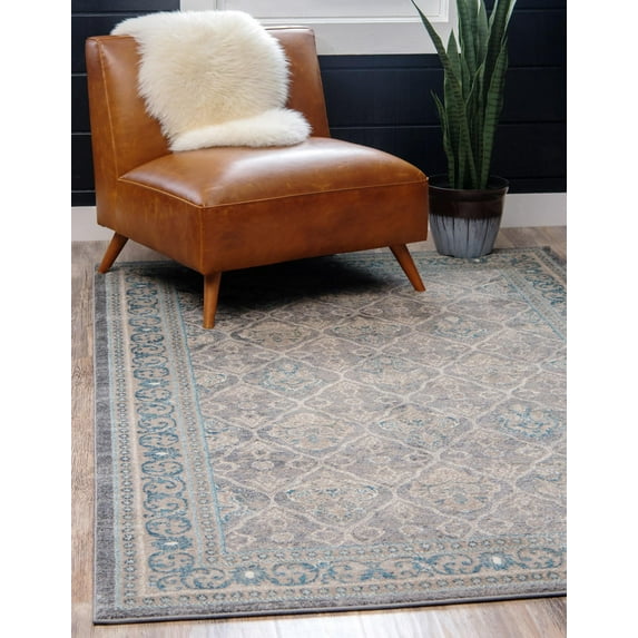 Unique Loom Kasern Salzburg Rug Gray/Ivory 10' x 13' 1" Rectangle Geometric Traditional Perfect For Living Room Bed Room Dining Room Office