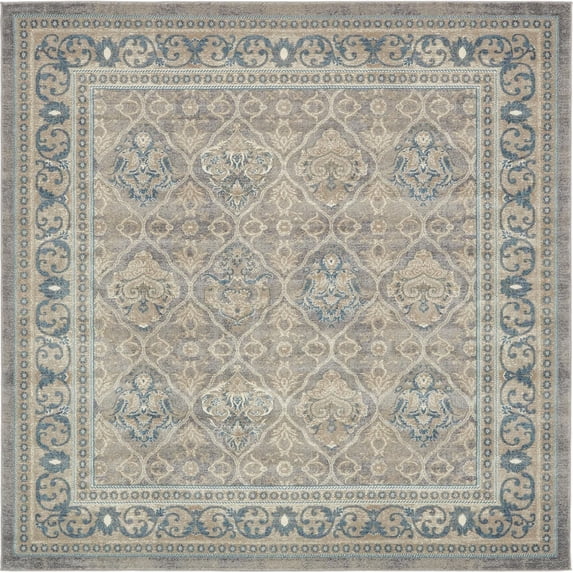 Unique Loom Kasern Salzburg Rug Gray/Ivory 8' Square Geometric Traditional Perfect For Dining Room Living Room Bed Room
