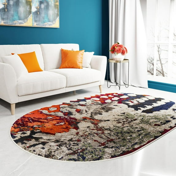 Unique Loom Haerfest Collection Area Rug - Kenya (4' 1" x 6' 1" Oval Multi/Light Brown)