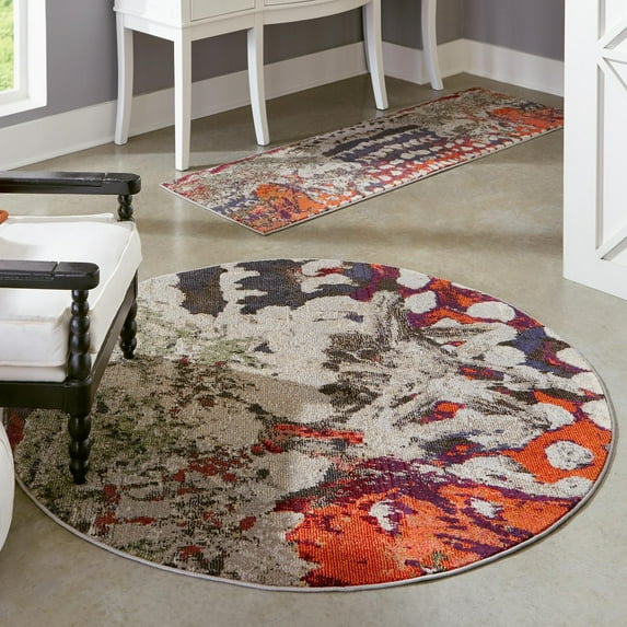 Unique Loom Haerfest Collection Area Rug - Kenya (3' 3" Round Multi/Light Brown)