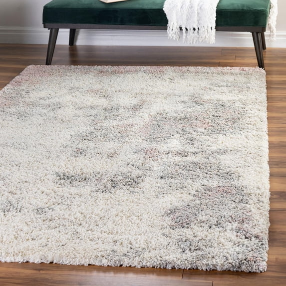 Unique Loom Soft Touch Shag Collection Area Rug - Kofi (3' 3" x 5' 3" Rectangle Pink/Ivory)