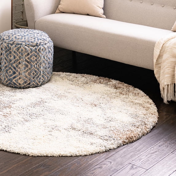Unique Loom Soft Touch Shag Collection Area Rug - Kofi (4' 1" Round Khaki/Ivory)