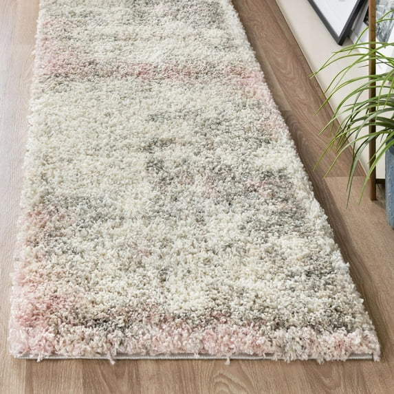 Unique Loom Soft Touch Shag Collection Area Rug - Kofi (2' 7" x 13' 1" Runner Pink/Ivory)