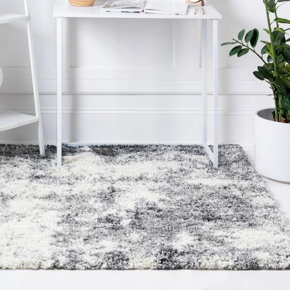 Unique Loom Soft Touch Shag Collection Area Rug - Kofi (4' 1" Square Smoke Gray/Ivory)