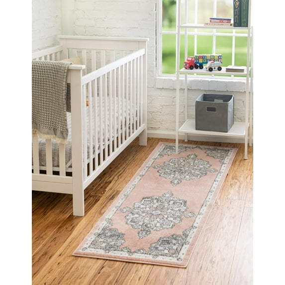 Unique Loom Kokulu Parker Rug Rose/Black 2' x 6' Runner Border Traditional Perfect For Bathroom Hallway Mud Room Laundry Room