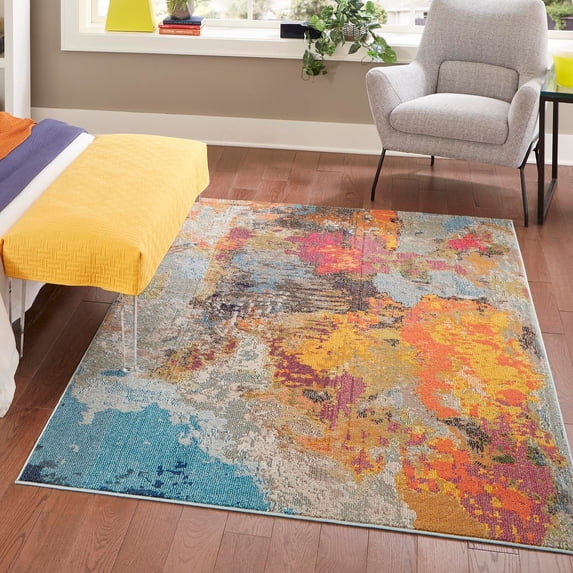Unique Loom Vivid Collection Area Rug - Kolkata (4' x 6' Rectangle Multi/Yellow)
