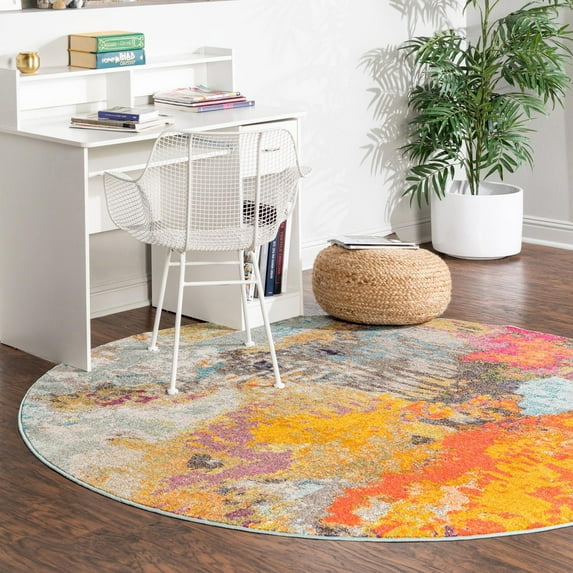 Unique Loom Vivid Collection Area Rug - Kolkata (3' 3" Round Multi/Yellow)