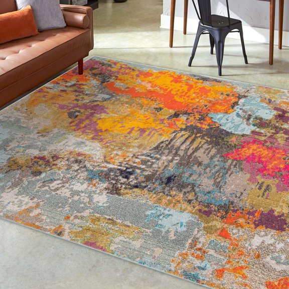 Unique Loom Vivid Collection Area Rug - Kolkata (9' 10" Square Multi/Yellow)