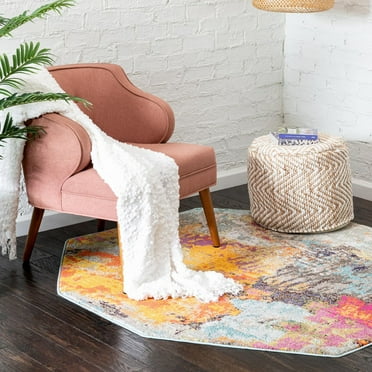 Unique Loom Vivid Collection Area Rug - Kolkata (5' 3" Octagon Multi/Yellow)
