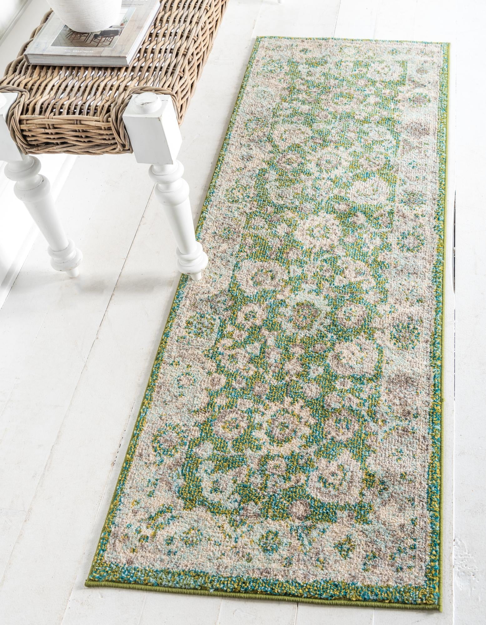 Unique Loom Krystle Penrose Rug Green/Beige 2' 2" x 6' 1" Runner Floral Farmhouse Perfect For