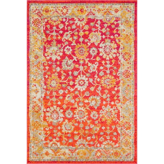 Unique Loom Krystle Penrose Rug Rust Red/Gold 5' 3" x 7' 9" Rectangle Floral Farmhouse Perfect For Living Room Bed Room Dining Room Office