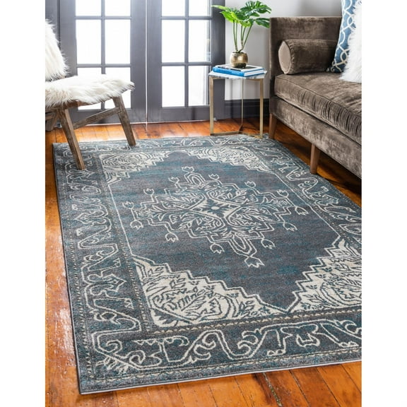 Unique Loom Kumla Aurora Rug Gray/Blue 2' x 3' 1" Rectangle Border Traditional Perfect For Living Room Bed Room Dining Room Office