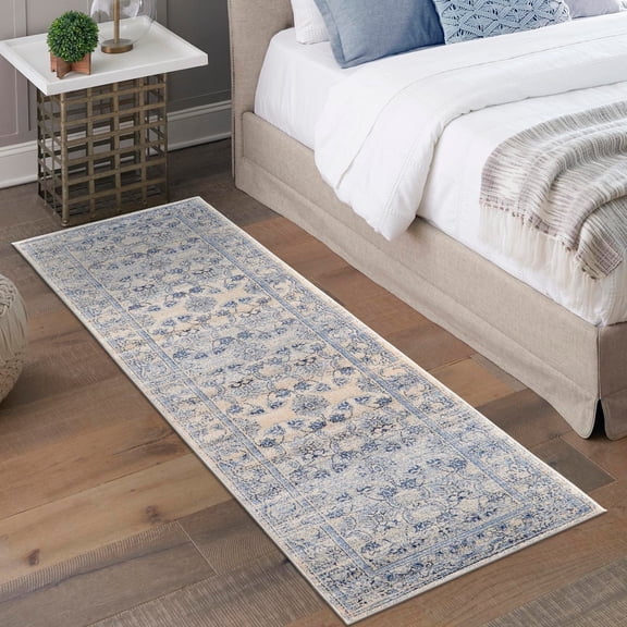 Unique Loom La Jolla Collection Area Rug - Botanica (2' 7" x 10' Runner Ivory Blue/Beige)