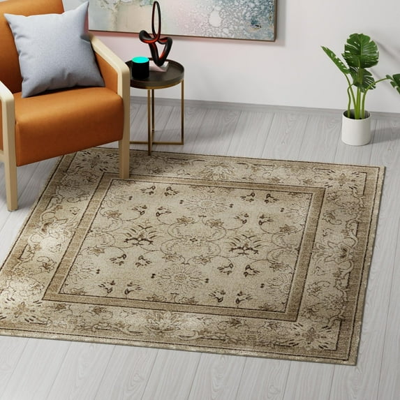 Unique Loom La Jolla Collection Area Rug - Botanica (7' 10" Square Ivory/Beige)