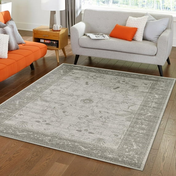 Unique Loom La Jolla Collection Area Rug - Floral (10' 6" x 16' 5" Rectangle Light Gray/Gray)