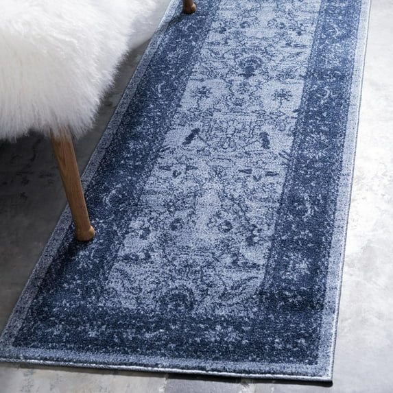 Unique Loom La Jolla Collection Area Rug - Floral (2' 7" x 10' Runner Blue/Navy Blue)