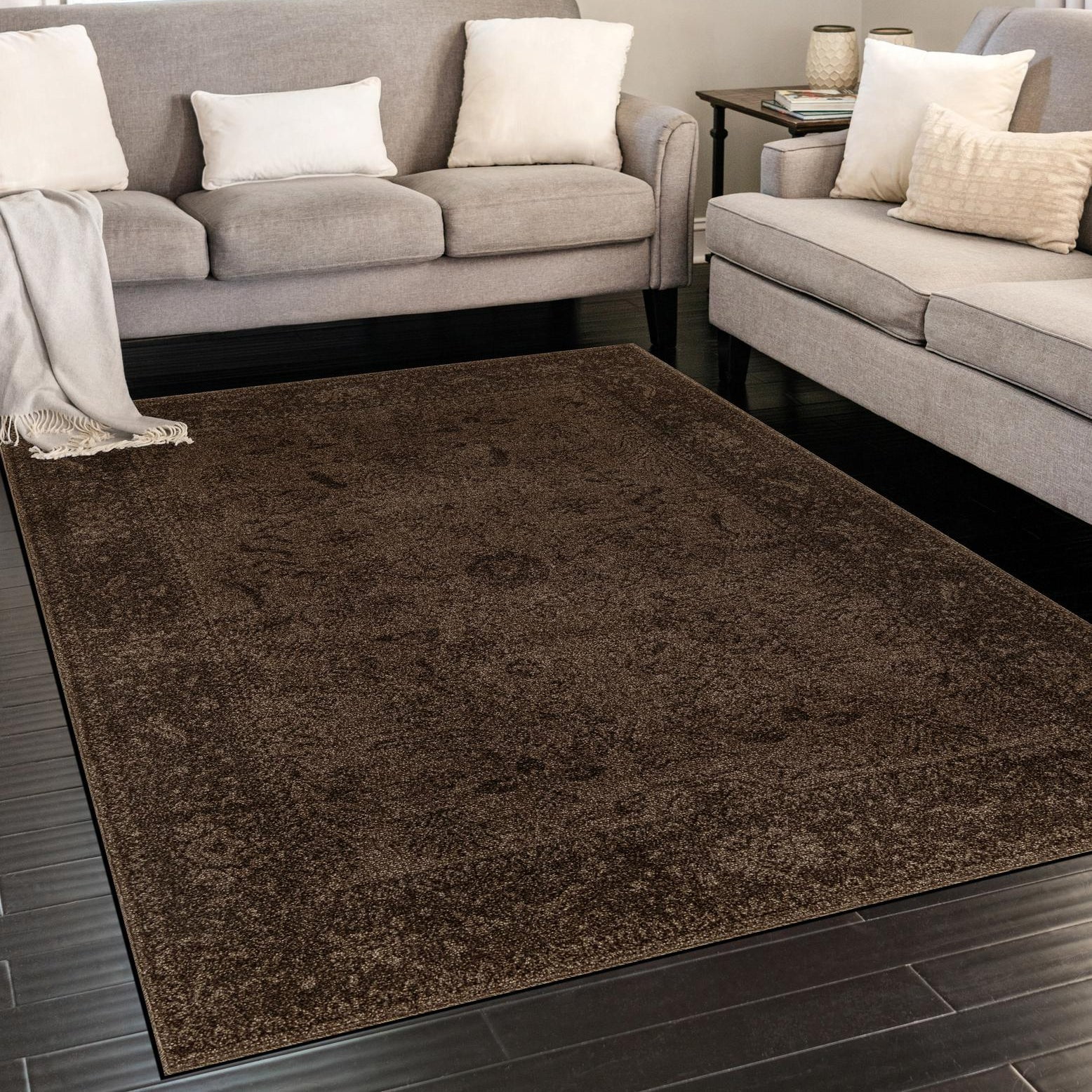 Brown Floral Synthetic 6' x 9' Rectangular Area Rug