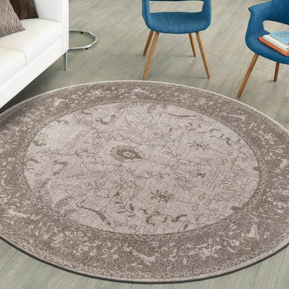 Unique Loom La Jolla Collection Area Rug - Floral (8' Round Light Gray/Gray)