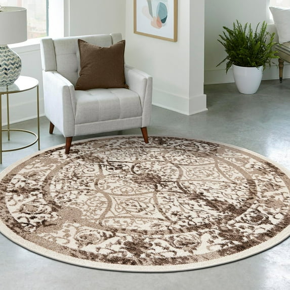 Unique Loom La Jolla Collection Area Rug - Traditional (6' 1" Round Beige/Brown)