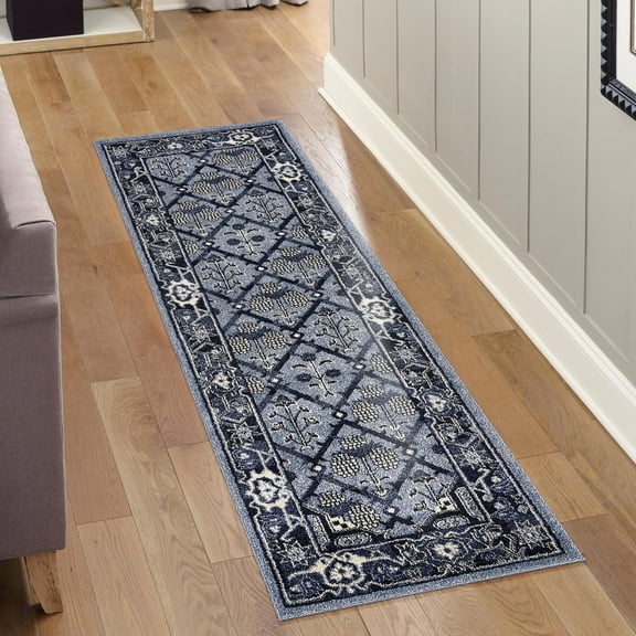 Unique Loom La Jolla Collection Area Rug - Trellis (2' x 6' 1" Runner Blue/Ivory)