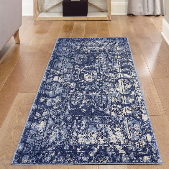Unique Loom La Jolla Collection Area Rug - Vintage (2' x 6' 1" Runner Blue/Ivory)