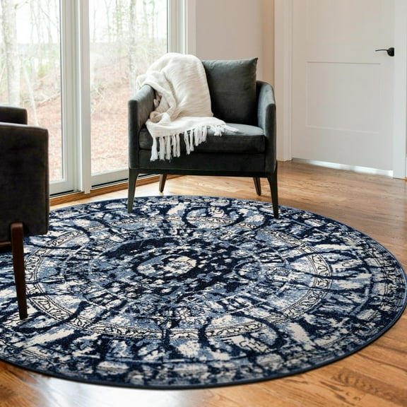 Unique Loom La Jolla Collection Area Rug - Vintage (3' 3" Round Blue/Ivory)