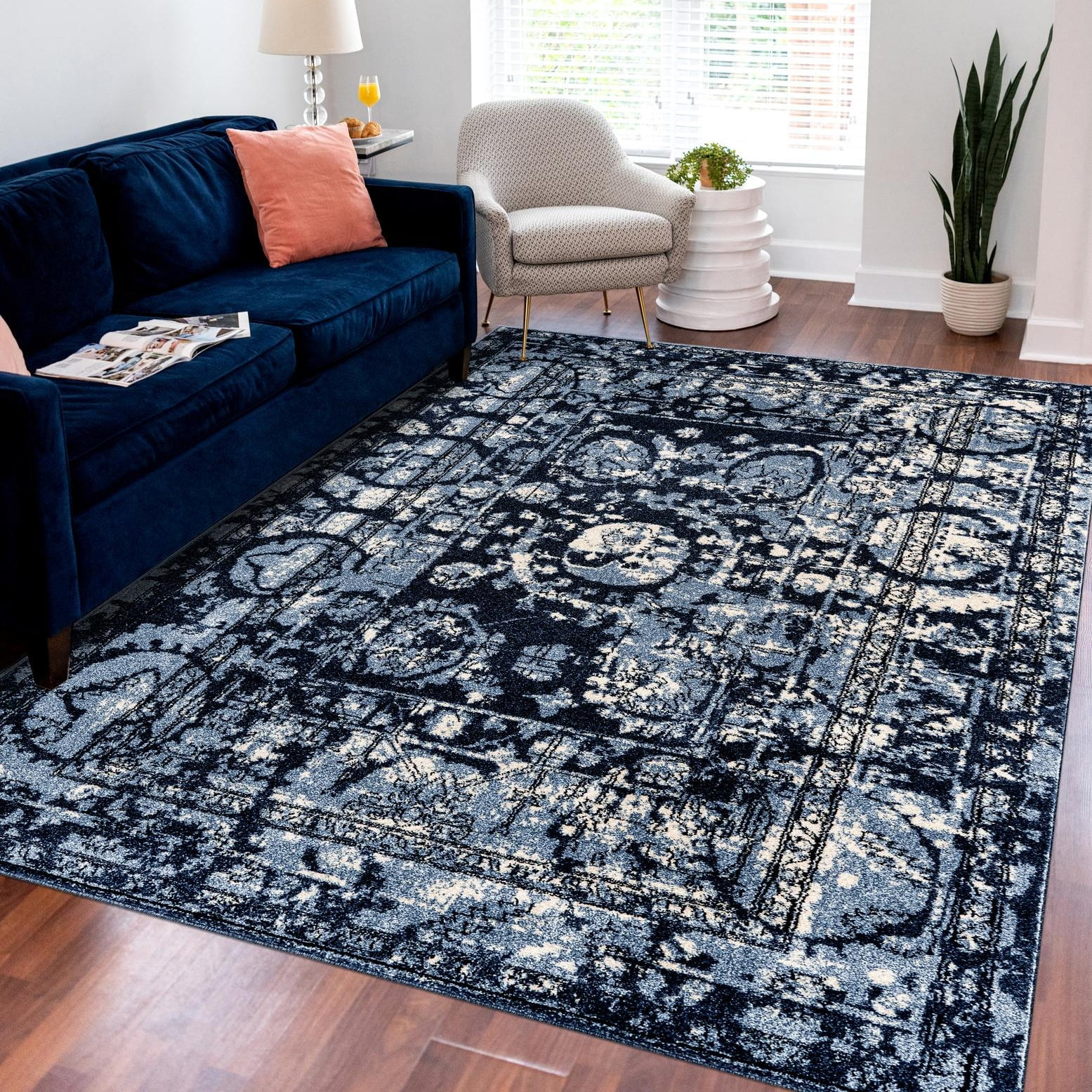 Serene Blue Mirage 3'3" x 5'3" Rectangular Easy-Care Rug