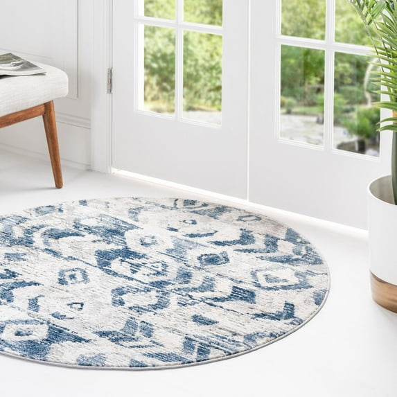 Unique Loom Caspian Collection Area Rug - Lankaran (4' 1" Round Blue/Gray)