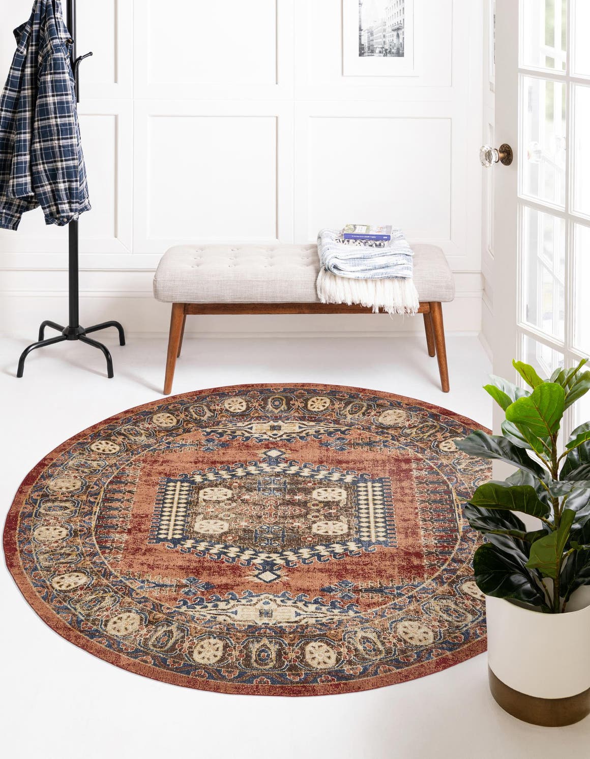 Unique Loom Larissa Utopia Rug Terracotta/Blue 4' 1" Round Border