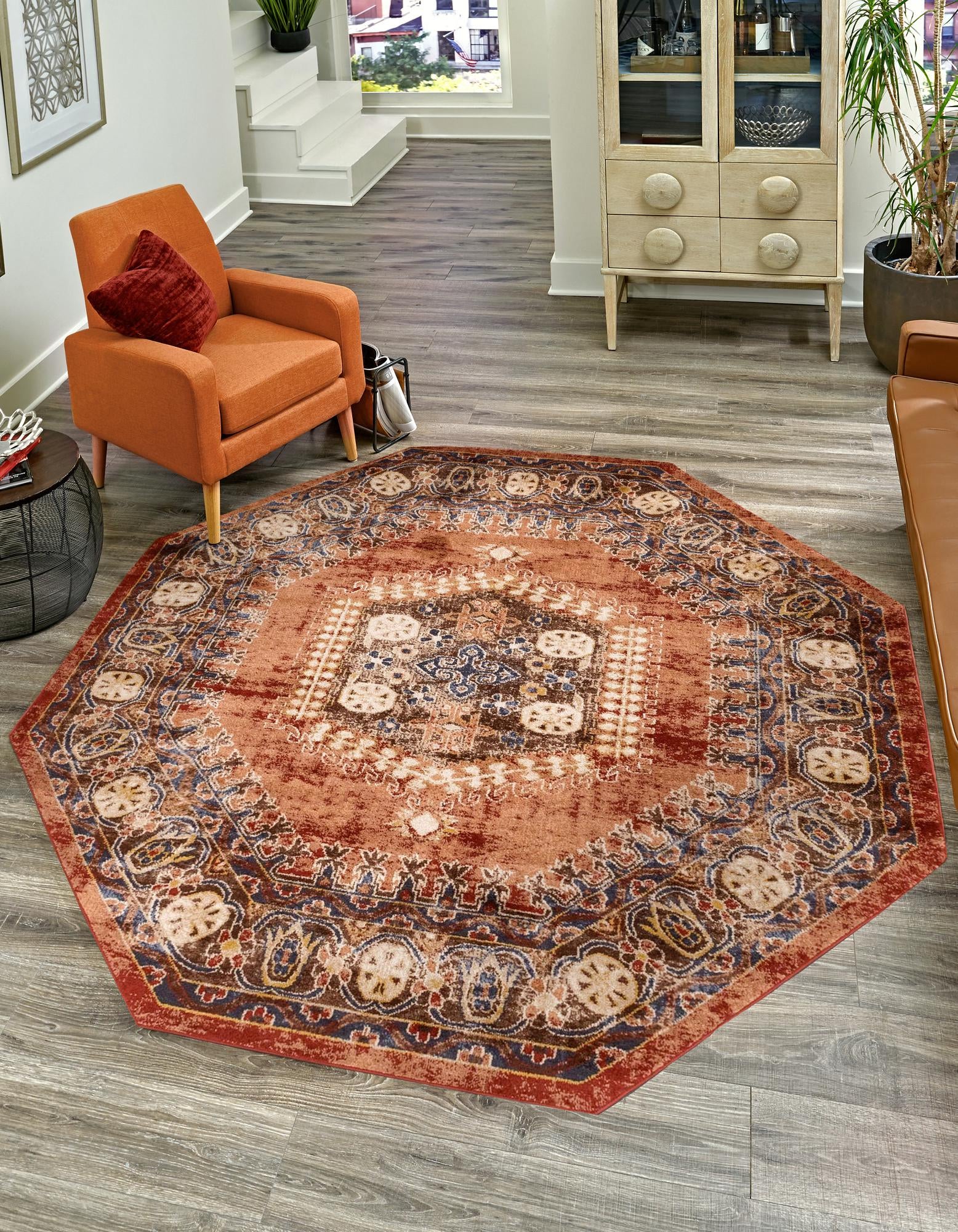 Unique Loom Larissa Utopia Rug Terracotta/Blue 7' Octagon Border Tribal