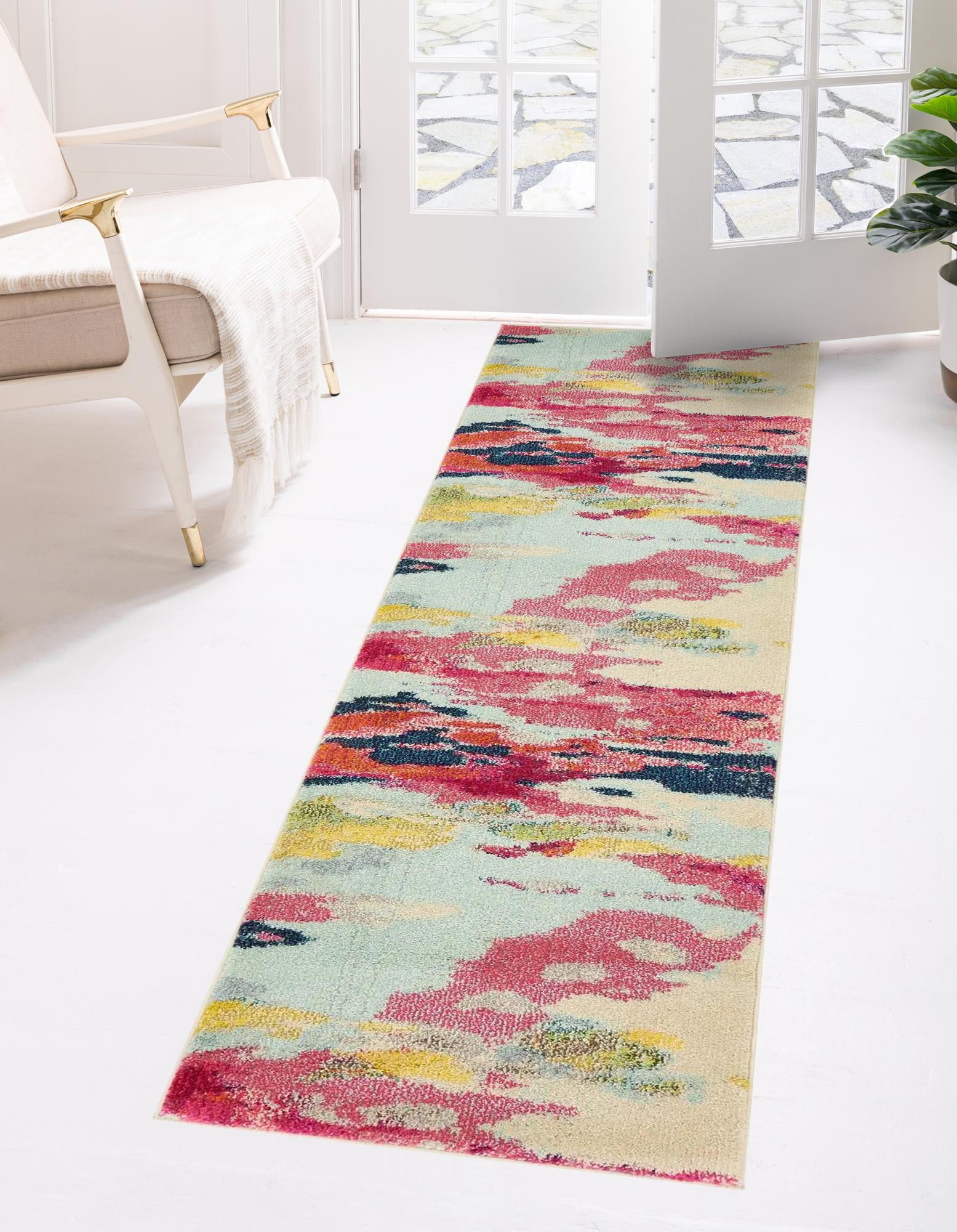 Unique Loom Laurnell Estrella Rug Pink/Orange 2' 7" x 10' Runner Abstract Modern Perfect For