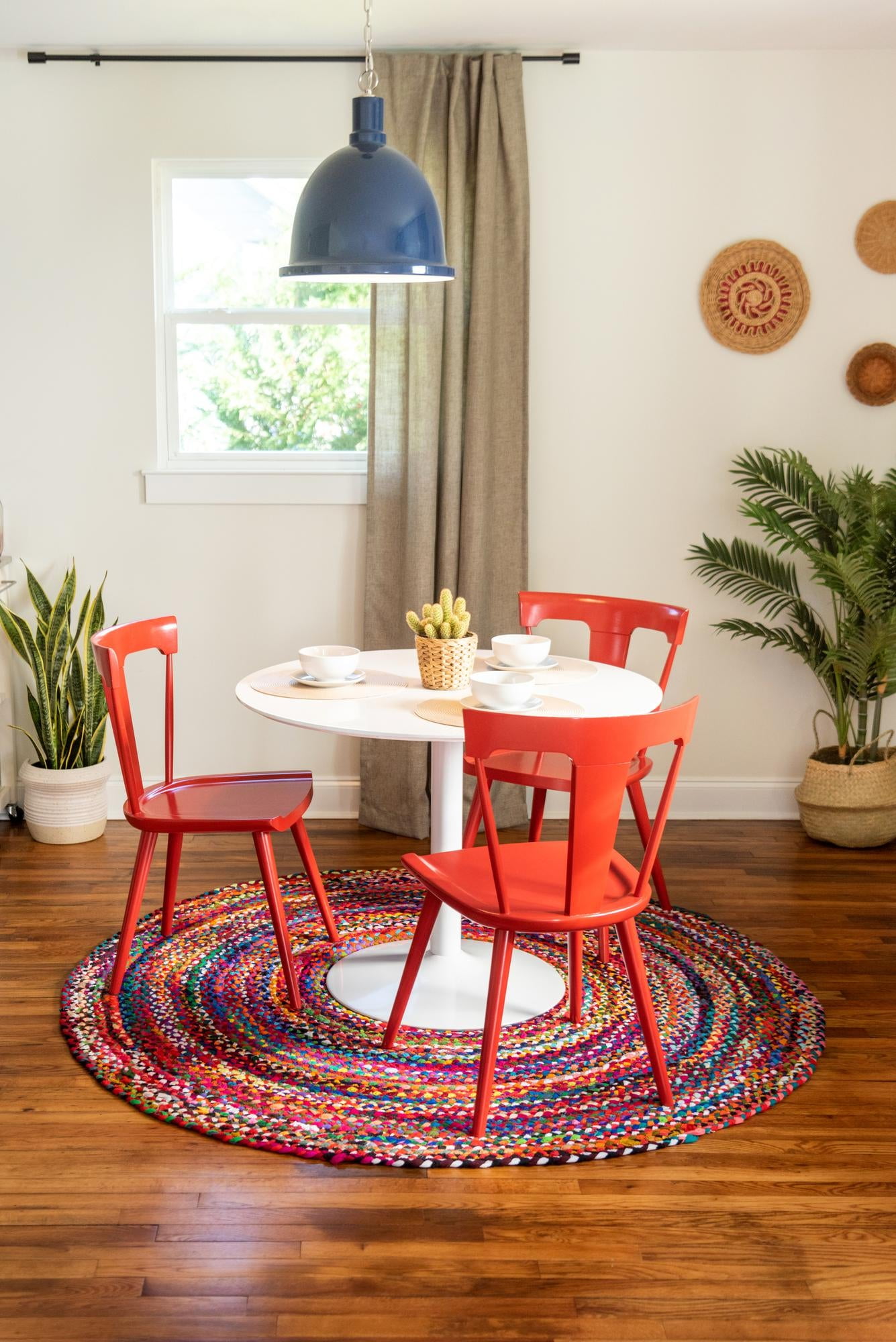 Handmade Boho Vibes Round Cotton Braided Rug, 3'3" - Blue & Multicolor