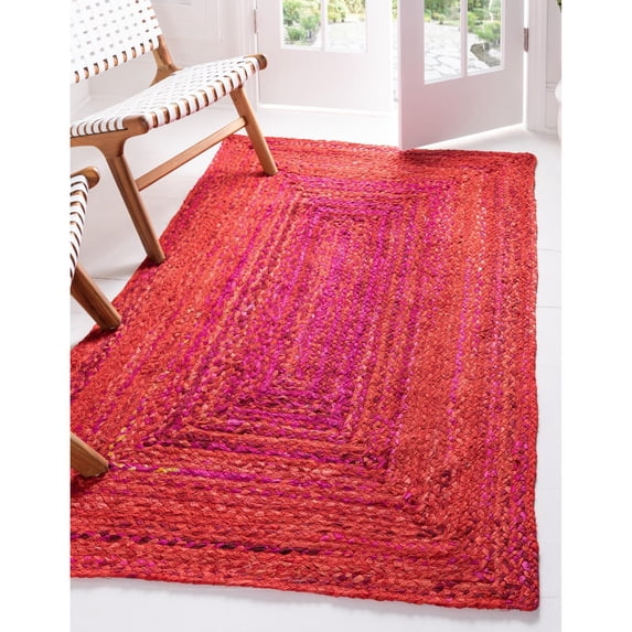 Unique Loom Layer Braided Chindi Rug Red/Purple 5' 1" x 8' Rectangle Braided Abstract Comfort Perfect For Living Room Bed Room Dining Room Office