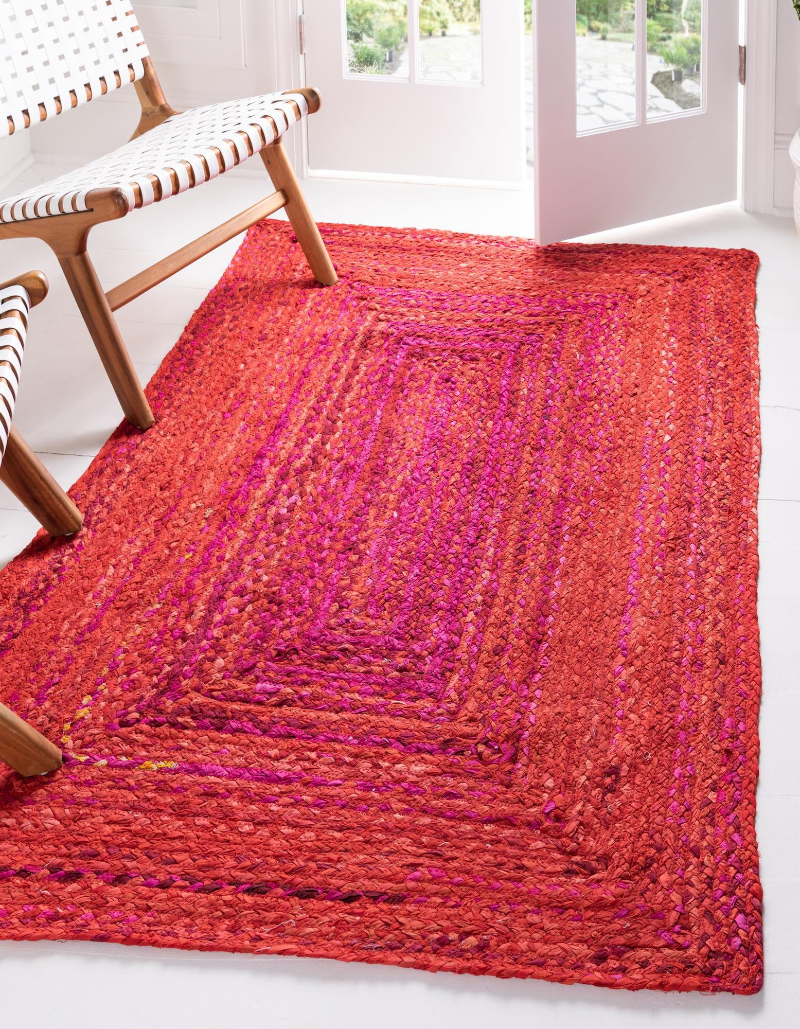 Unique Loom Layer Braided Chindi Rug Red/Purple 9' x 12' 2 Rectangle  Braided Abstract Comfort Perfect For Living Room Bed Room Dining Room  Office 