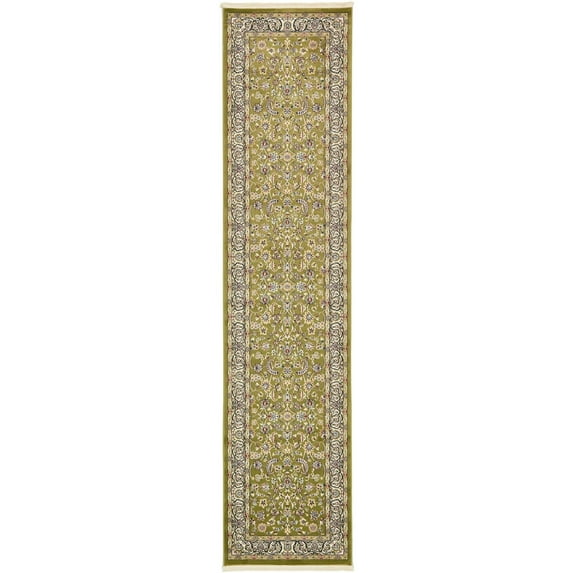 Unique Loom Leeds Narenj Rug Green/Beige 3' x 13' 1" Runner Floral Traditional Perfect For Bathroom Hallway Mud Room Laundry Room
