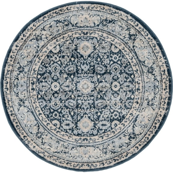 Unique Loom Leila Rug Dark Blue/Beige 3' 3" Round Perfect For Dining Room Entryway Bed Room