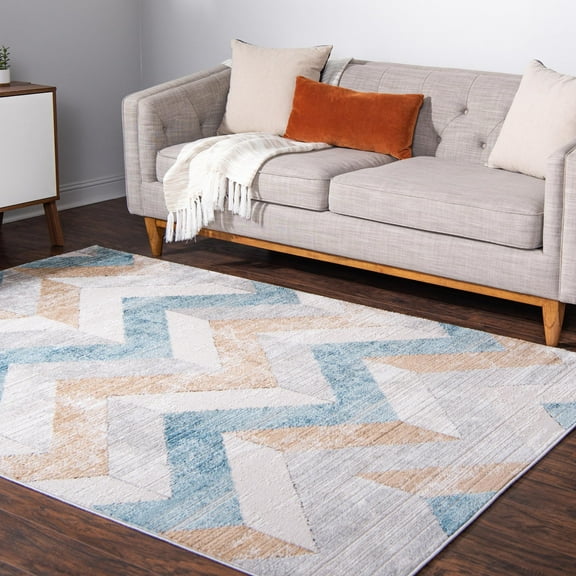 Unique Loom Leipzig Collection Area Rug - Goethe (5' 1" x 8' Rectangle Blue/Ivory)