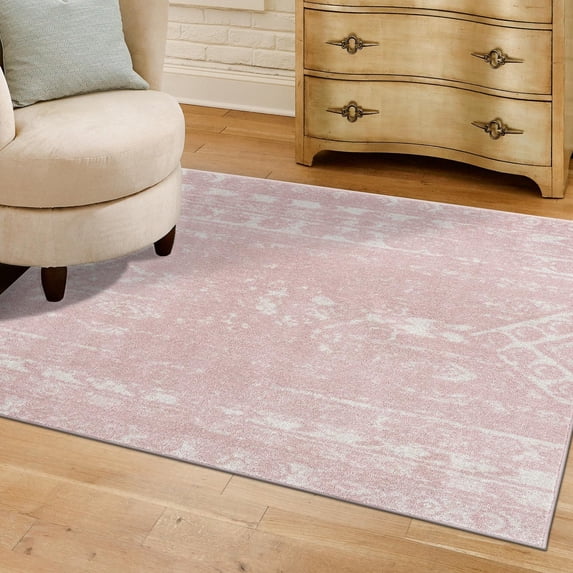Unique Loom Lennon Collection Area Rug - Zal (10' Square Pink/Ivory)